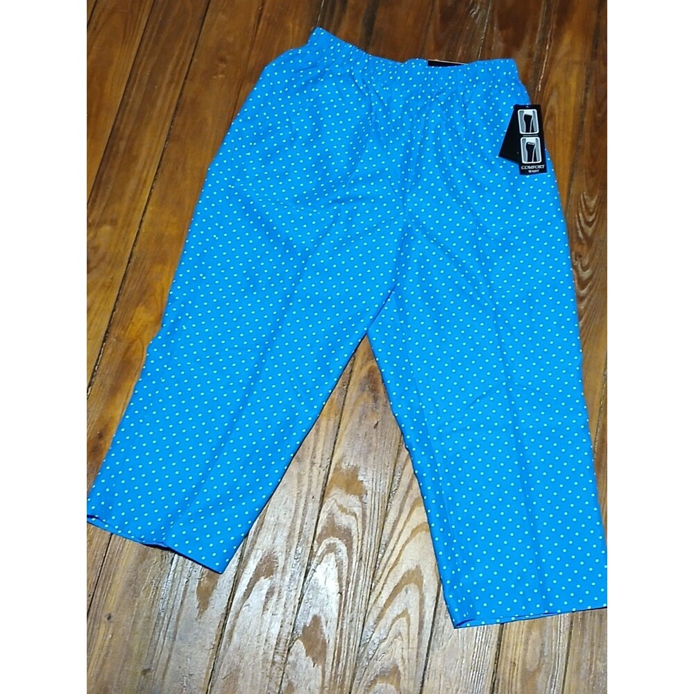 Kim Rogers Comfort Waist Elastic Waistband Turqouise w/White polka dots Capri 8